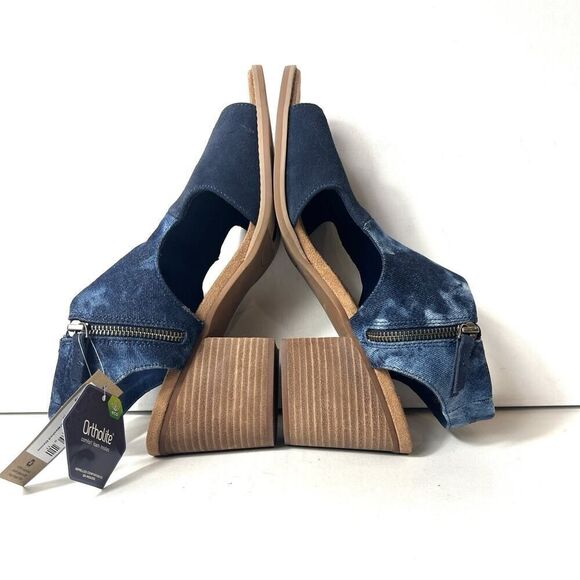 TOMS Ortholite Women's 12 Navy Blue Suede/Washed Denim Sling Back Heel Sandals - Picture 6 of 9